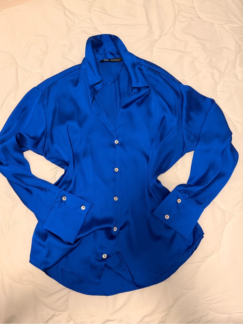 Zara Cobalt Blue Satin Button-Down Shirt
